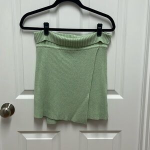 Line and Dot Ribbed Pull Up Faux Wrap‎ Sage Skirt